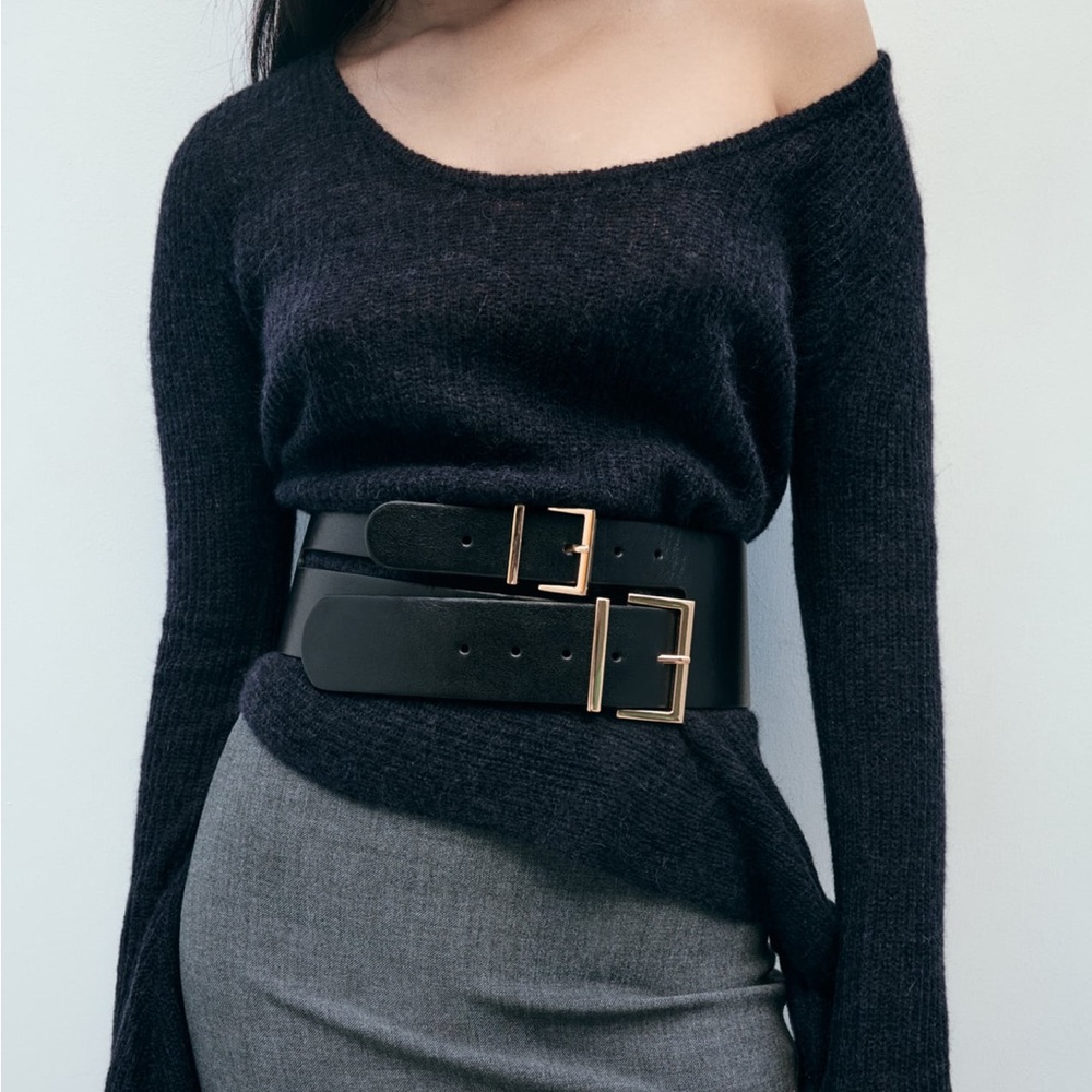 Zara double buckle genuine leather belt